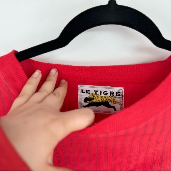 Le Tigré Vintage 90s Striped Top Mixed Media Canvas Long Sleeve Baggy Sweater - Picture 3 of 4